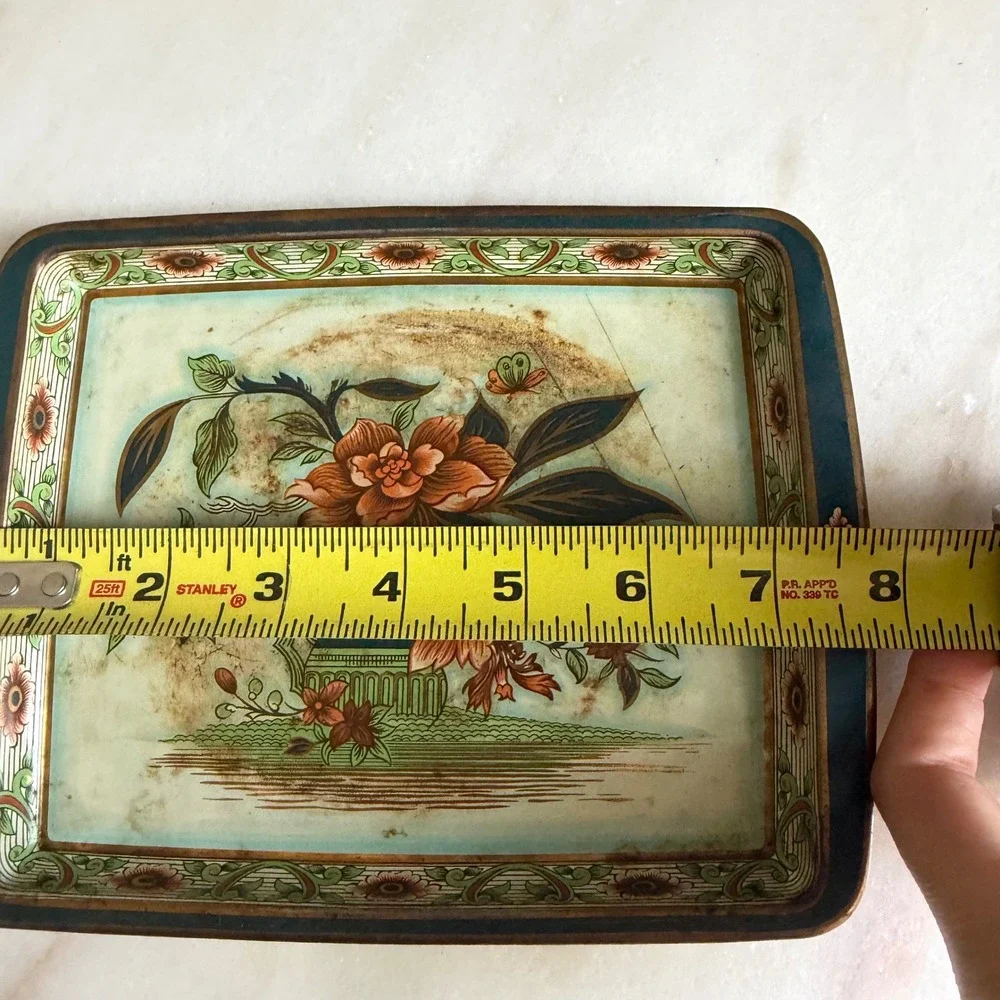 Vintage Daher Decorated Ware Tin Tray Made in England Floral Chinoiserie 8x6